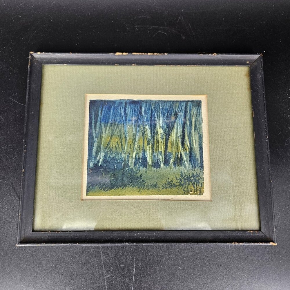 Vintage Forest Landscape Original Watercolor Painting Signed Shirley Framed 7x9 - Picture 2 of 13
